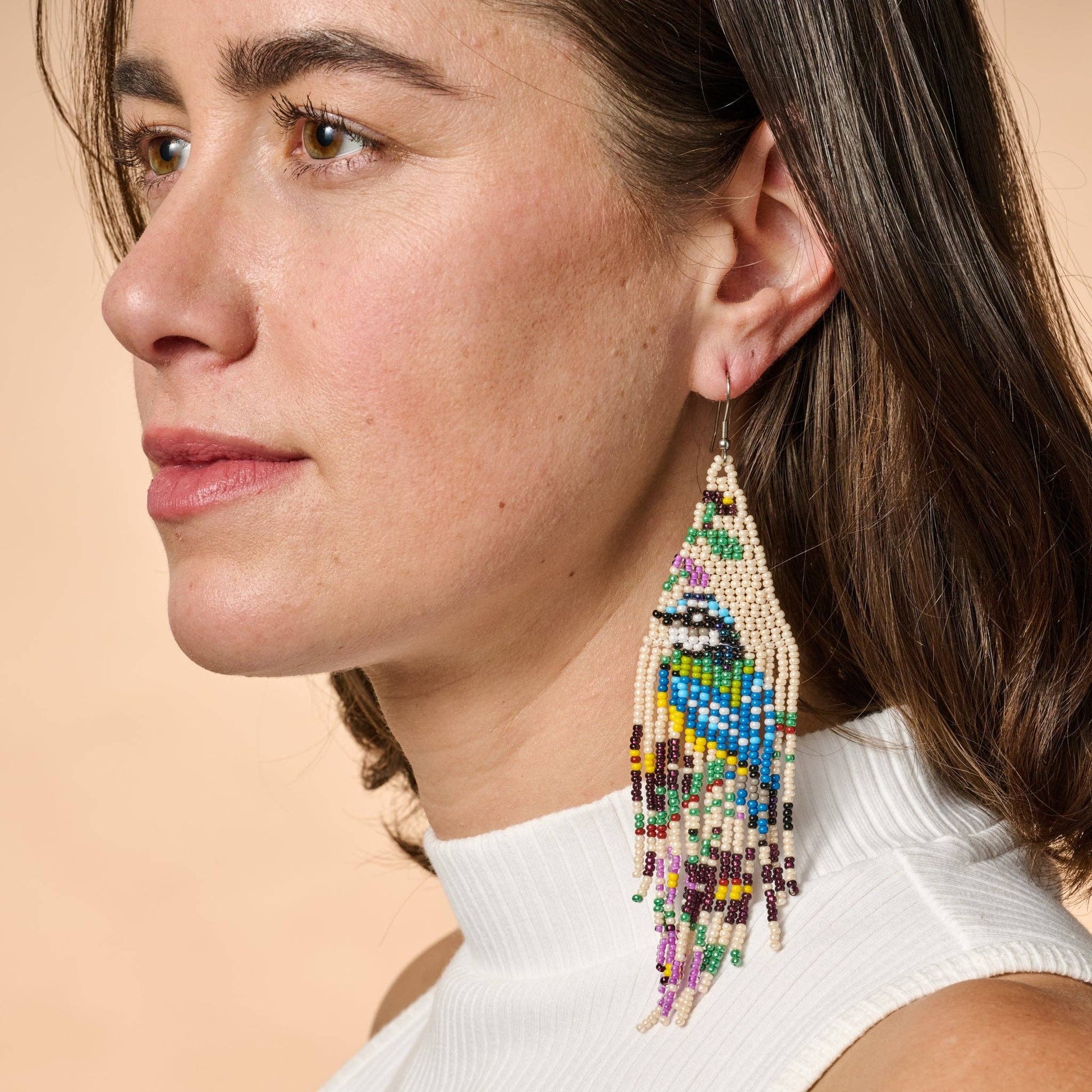 Beaded Bird Fringe Earrings - Recetas Fair Trade