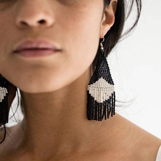 Beaded Fringe Earrings in Concha