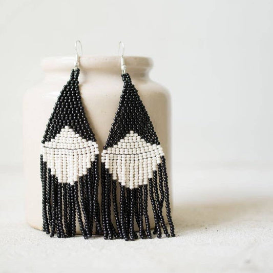 Beaded Fringe Earrings in Concha