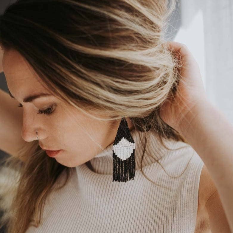 Beaded Fringe Earrings in Concha