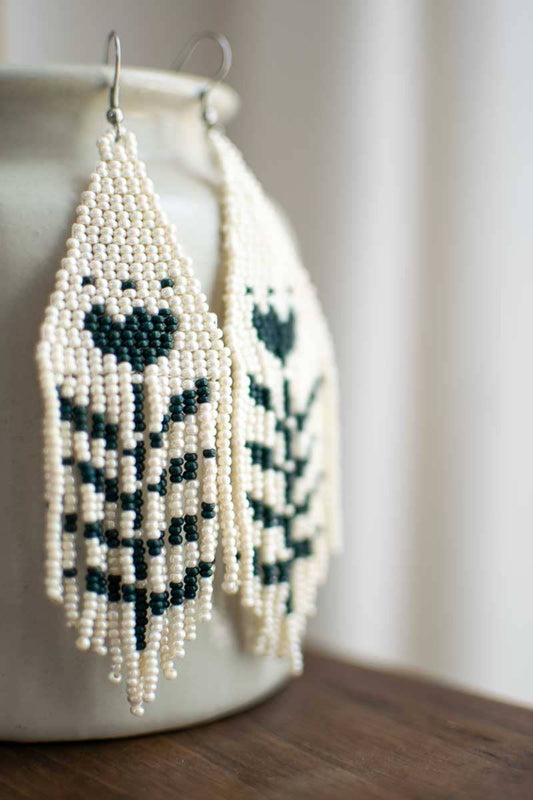 Beaded Fringe Earrings in Flor