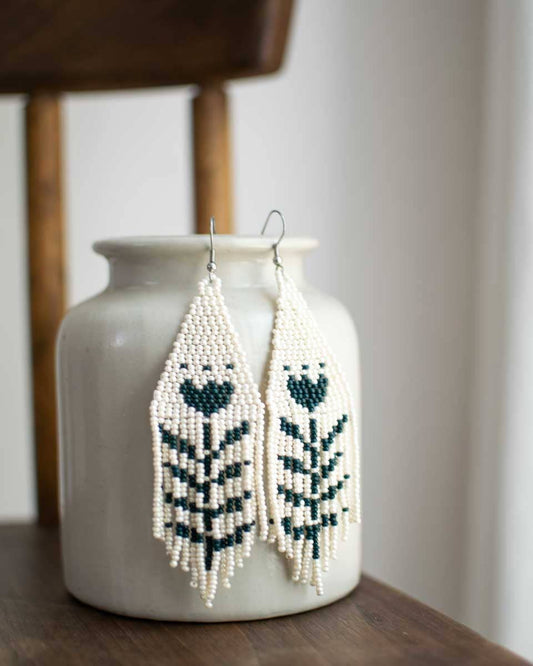 Beaded Fringe Earrings in Flor
