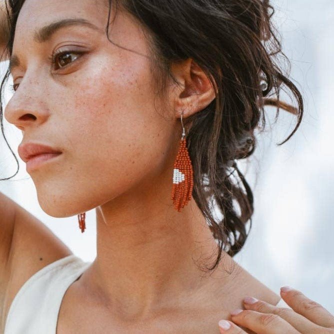 Beaded Fringe Earrings in Terra Mini