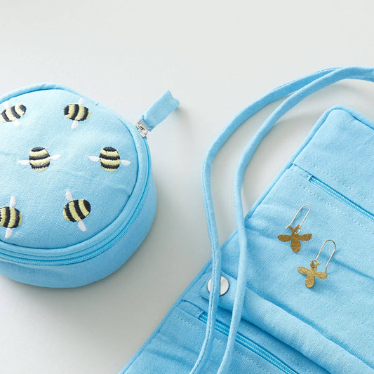 Bee Jewellery Pouch - Blue - Recetas Fair Trade