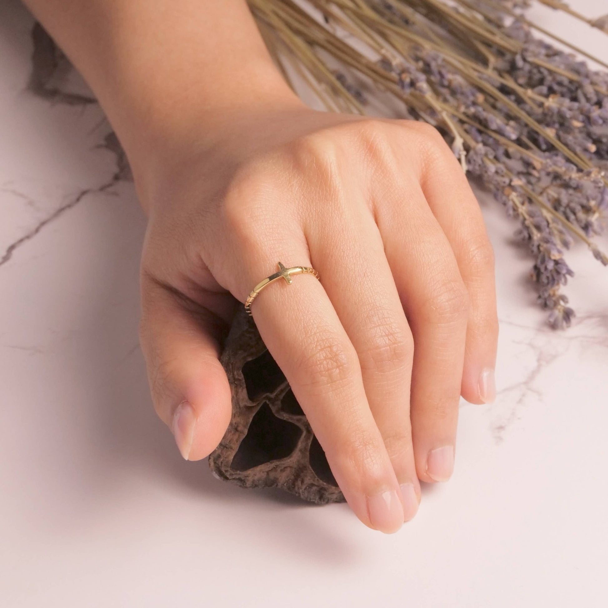 Brass Tiny Cross Ring  - Recetas Fair Trade