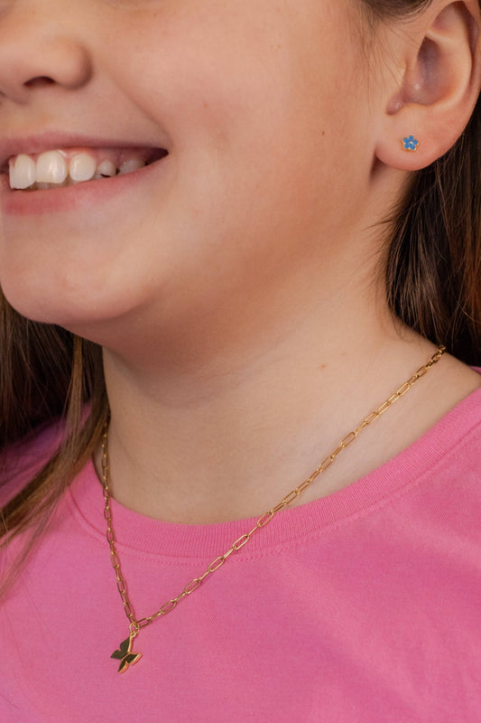 BUTTERFLY & BLUE FLOWERS | Kids Necklace & Earrings Set - Recetas Fair Trade