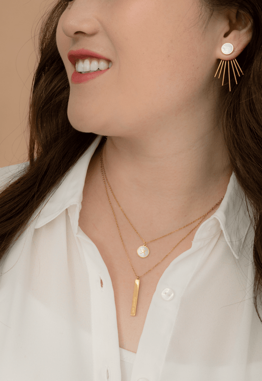 Caroline Mother of Pearl Stud & Fringe Earrings - Recetas Fair Trade