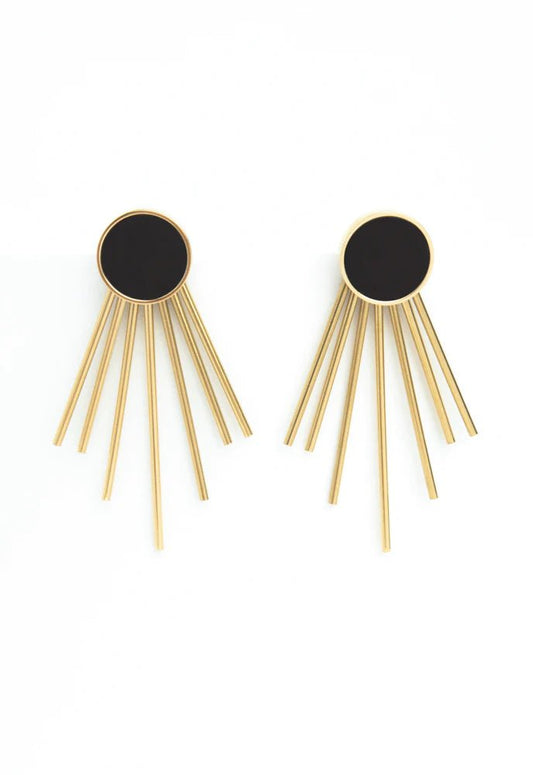 Caroline Stud & Fringe Earrings in Midnight