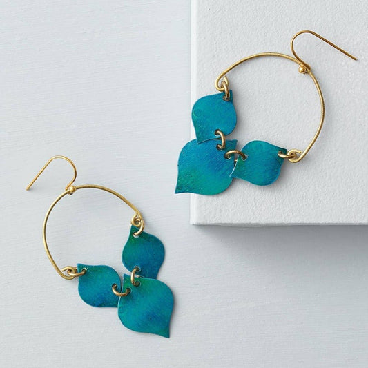 Chameli Leaf Teal Drop Earrings - Recetas Fair Trade