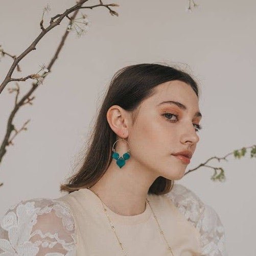 Chameli Leaf Teal Drop Earrings - Recetas Fair Trade