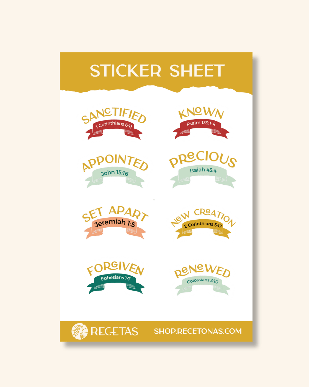 Christian Names Sticker Sheet - Yellow - Recetas Fair Trade