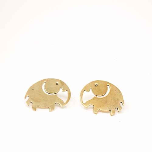 Elephant Brass Stud Earrings - Recetas Fair Trade