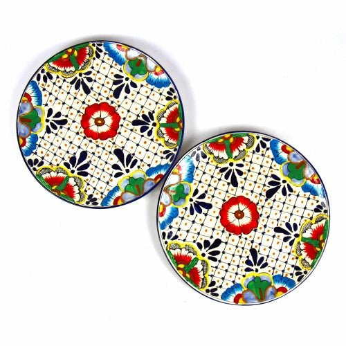 Encantada - Dinner Plates 11.8in - Dots and Flowers, Set of Two - Recetas Fair Trade
