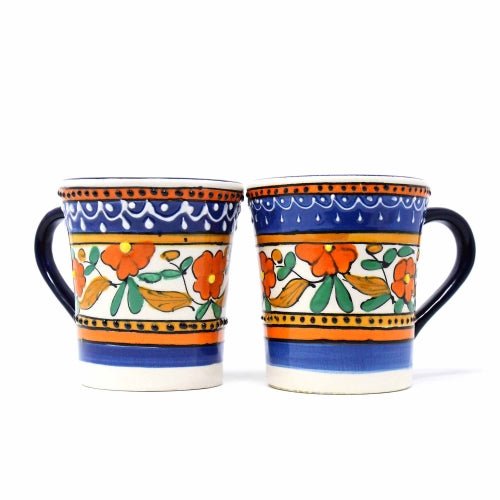 Encantada - Flared Coffee Mugs - Orange and Blue, Set of Two - Recetas Fair Trade