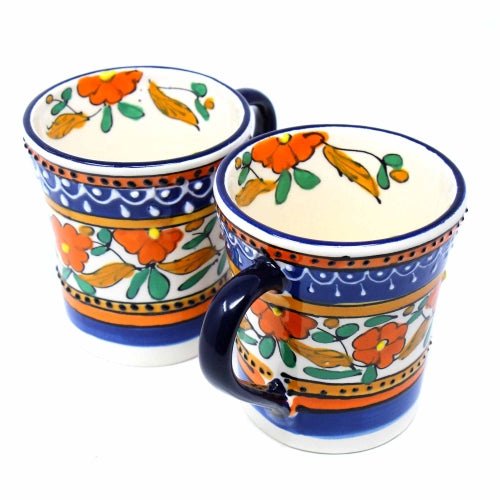 Encantada - Flared Coffee Mugs - Orange and Blue, Set of Two - Recetas Fair Trade