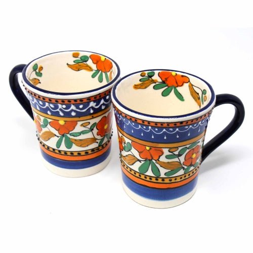 Encantada - Flared Coffee Mugs - Orange and Blue, Set of Two - Recetas Fair Trade