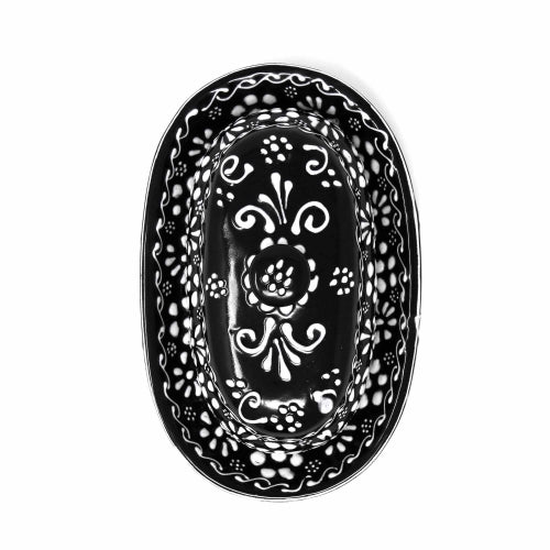 Encantada Handmade Pottery Butter Dish, Black & White - Recetas Fair Trade