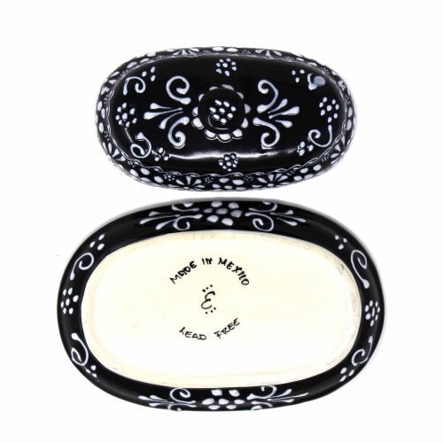 Encantada Handmade Pottery Butter Dish, Black & White - Recetas Fair Trade