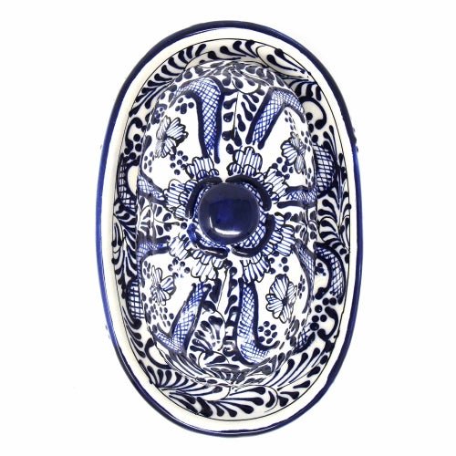 Encantada Handmade Pottery Butter Dish, Blue Flower - Recetas Fair Trade