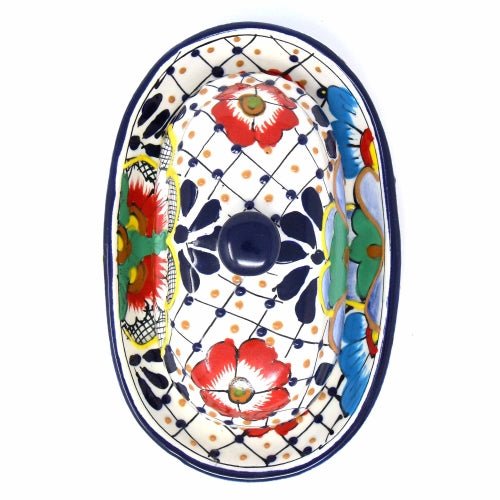 Encantada - Handmade Pottery Butter Dish, Dots & Flowers - Recetas Fair Trade
