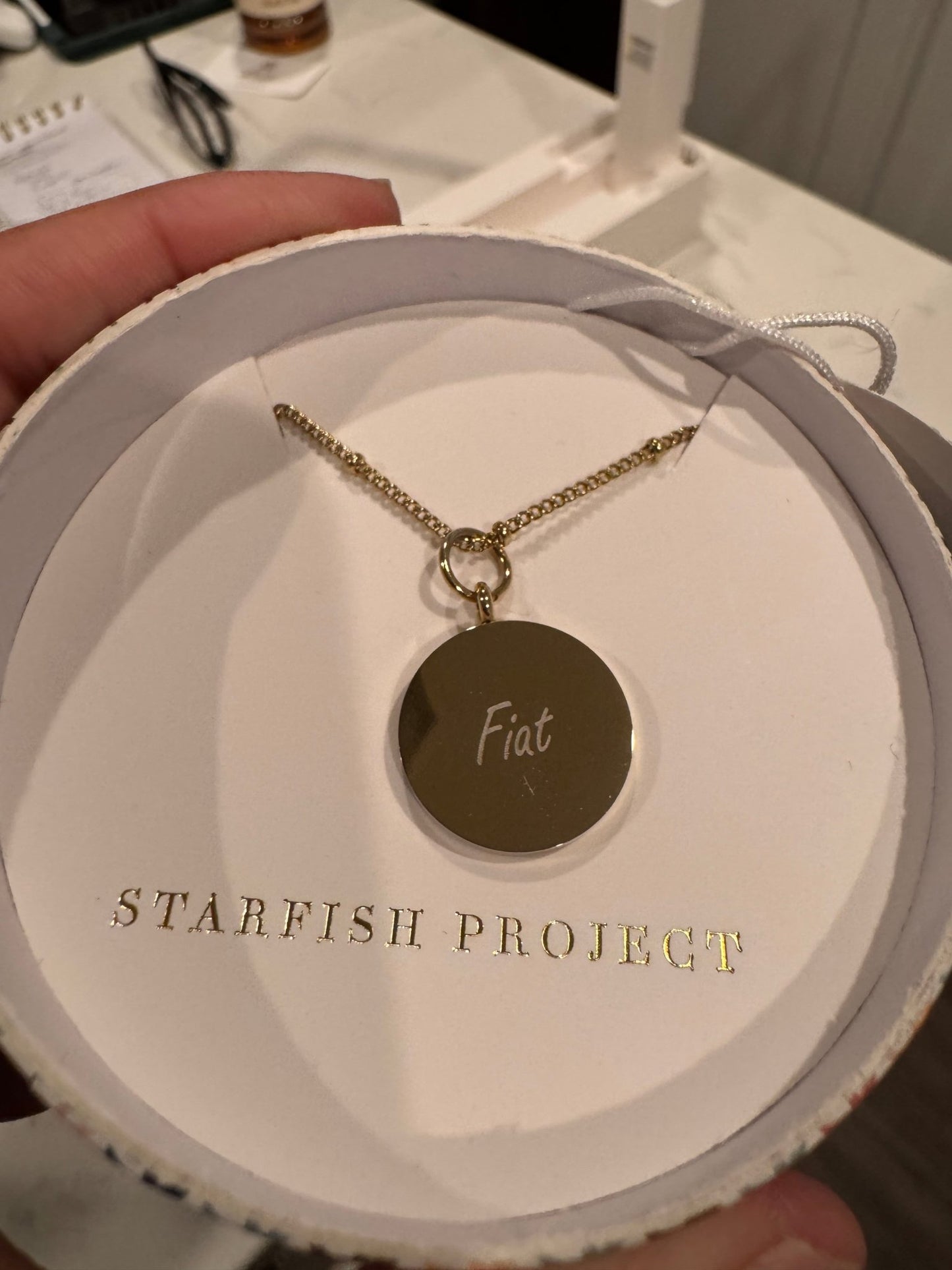 Engraved Round Pendant Gold Necklace - Recetas Fair Trade
