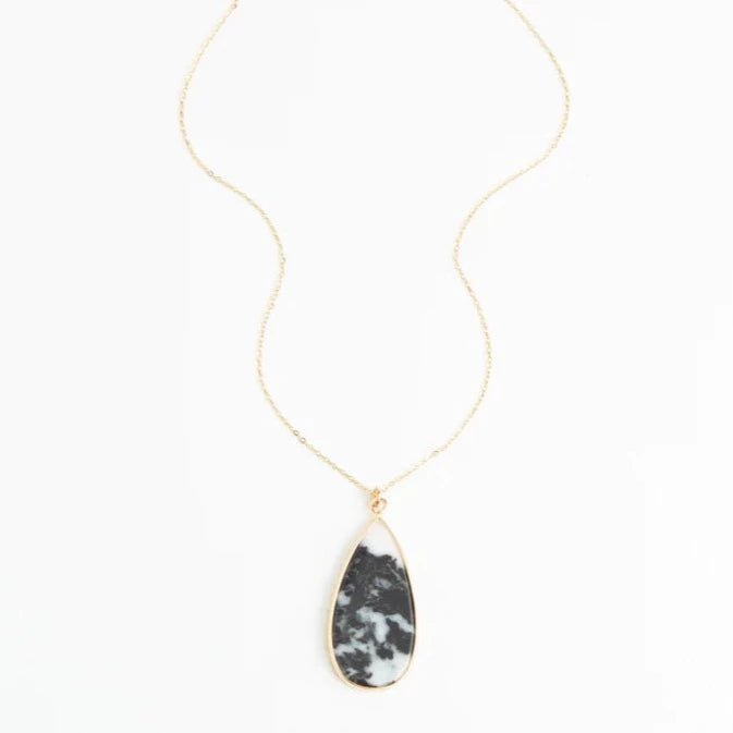 Everlasting Teardrop Necklace in Zebra Jasper Stone - Recetas Fair Trade