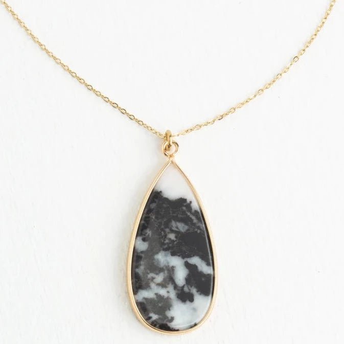 Everlasting Teardrop Necklace in Zebra Jasper Stone - Recetas Fair Trade