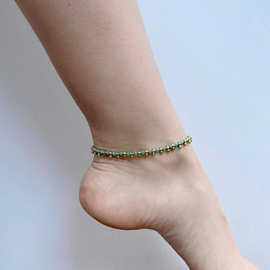 Faceted Glass Anklet with Brass Accent Beads - Recetas Fair Trade