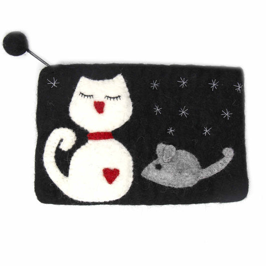 Felt White Cat Pouch