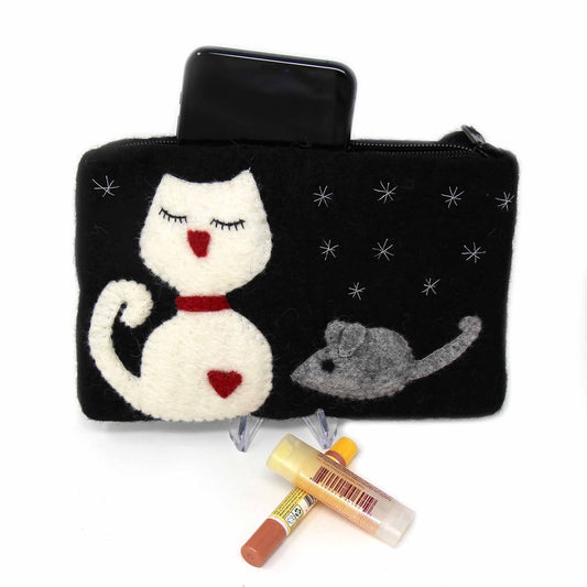 Felt White Cat Pouch