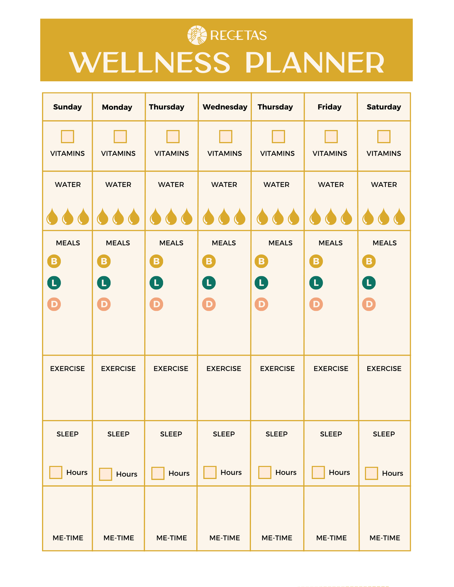 Health and Wellness Planner Worksheets - Recetas Fair Trade