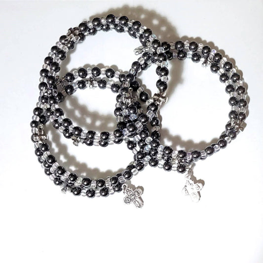 Hematite Bead Wrap Bracelet with Cross Charm - Recetas Fair Trade
