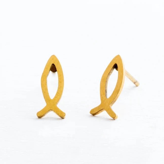 Ichthus Fish Studs in Gold - Recetas Fair Trade