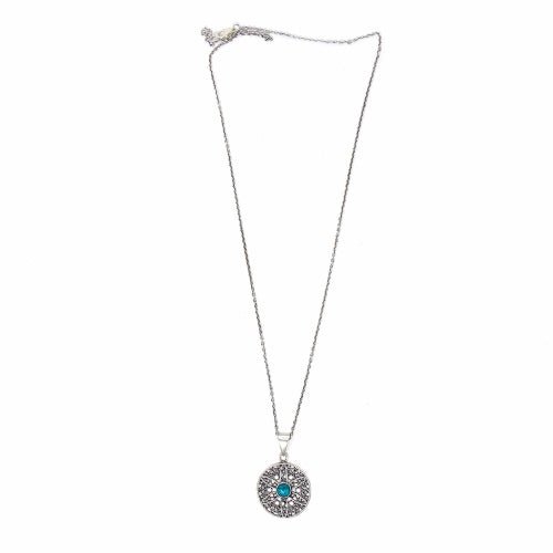 Jali Floral Turquoise Pendant Brass Necklace - Recetas Fair Trade