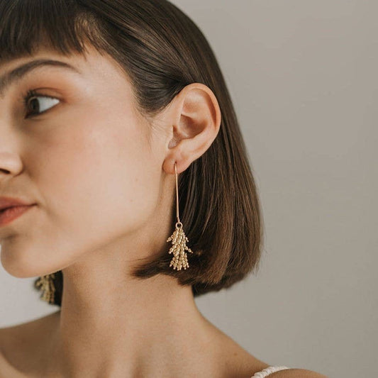 Jaya Beaded Gold Tassel Drop Earrings - Recetas Fair Trade