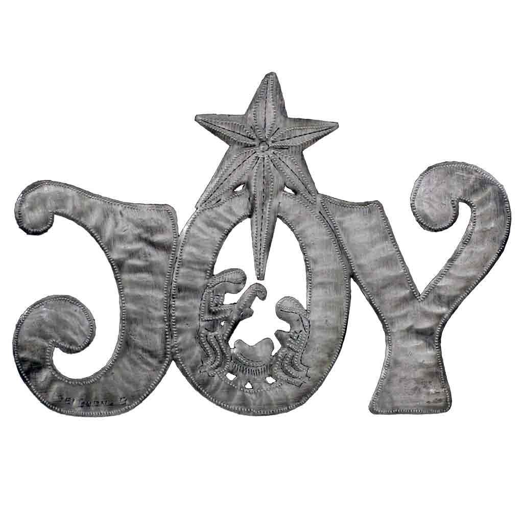 JOY Metal Art with Nativity Scene (11" x 8") - Croix des Bouquets (H) - Recetas Fair Trade