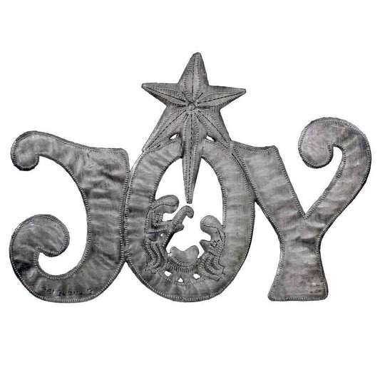 JOY Metal Art with Nativity Scene (11" x 8") - Croix des Bouquets (H) - Recetas Fair Trade