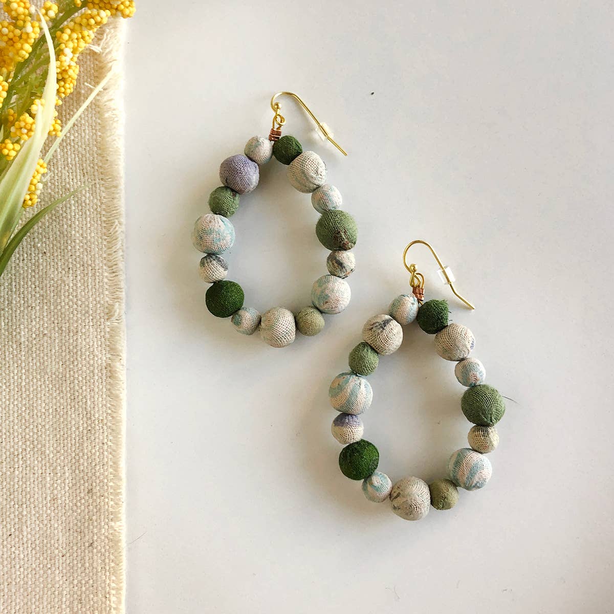 Kantha Waves Teardrop Earrings - Recetas Fair Trade