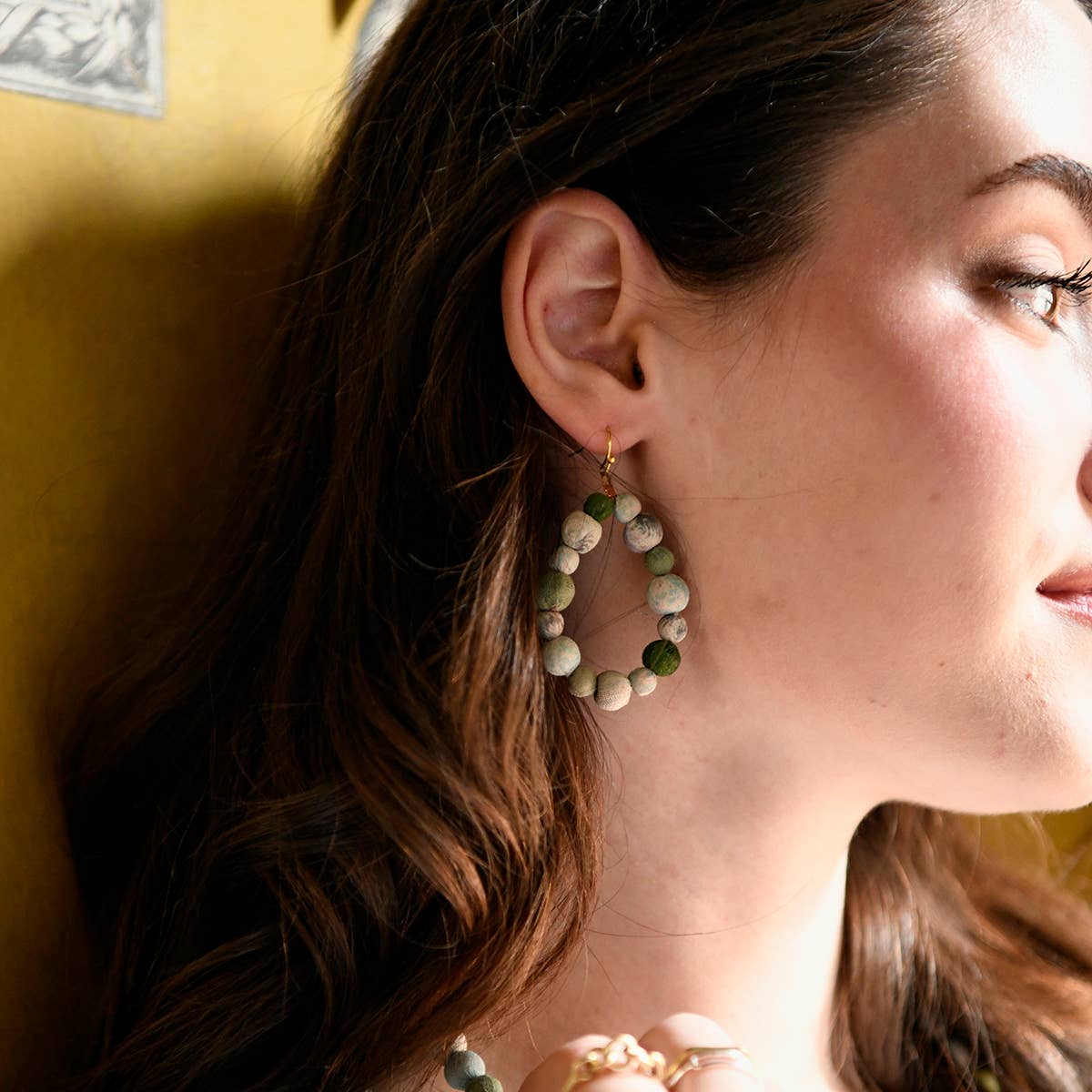Kantha Waves Teardrop Earrings - Recetas Fair Trade
