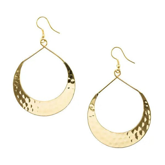 Lunar Crescent Hammered Shiny Gold Hoop Earrings - Recetas Fair Trade
