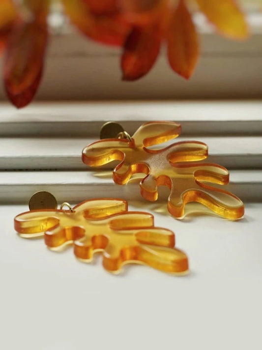Matisse Leaf Earrings Amber - Recetas Fair Trade