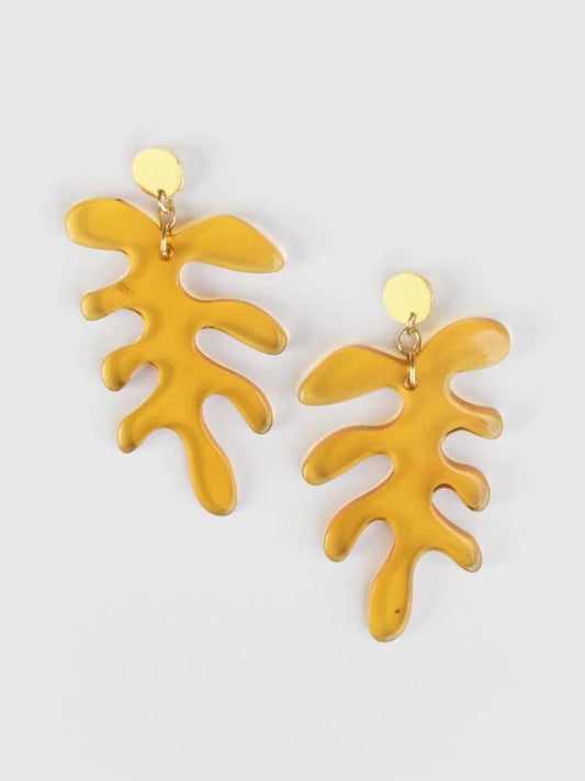 Matisse Leaf Earrings Amber - Recetas Fair Trade