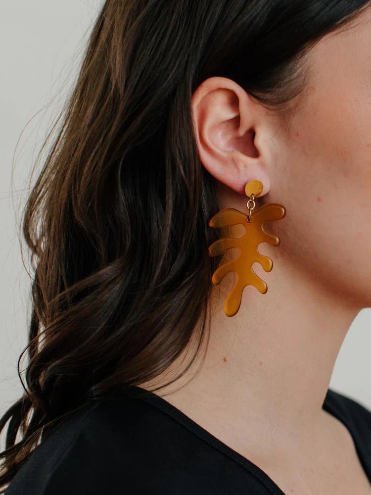 Matisse Leaf Earrings Amber - Recetas Fair Trade