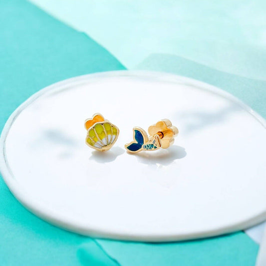 Mermaid Tail & Shell Tiny Stud Earrings - Recetas Fair Trade