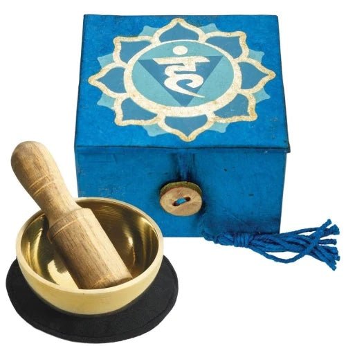 Mini Meditation Bowl Box: 2" Throat Chakra - DZI (Meditation) - Recetas Fair Trade