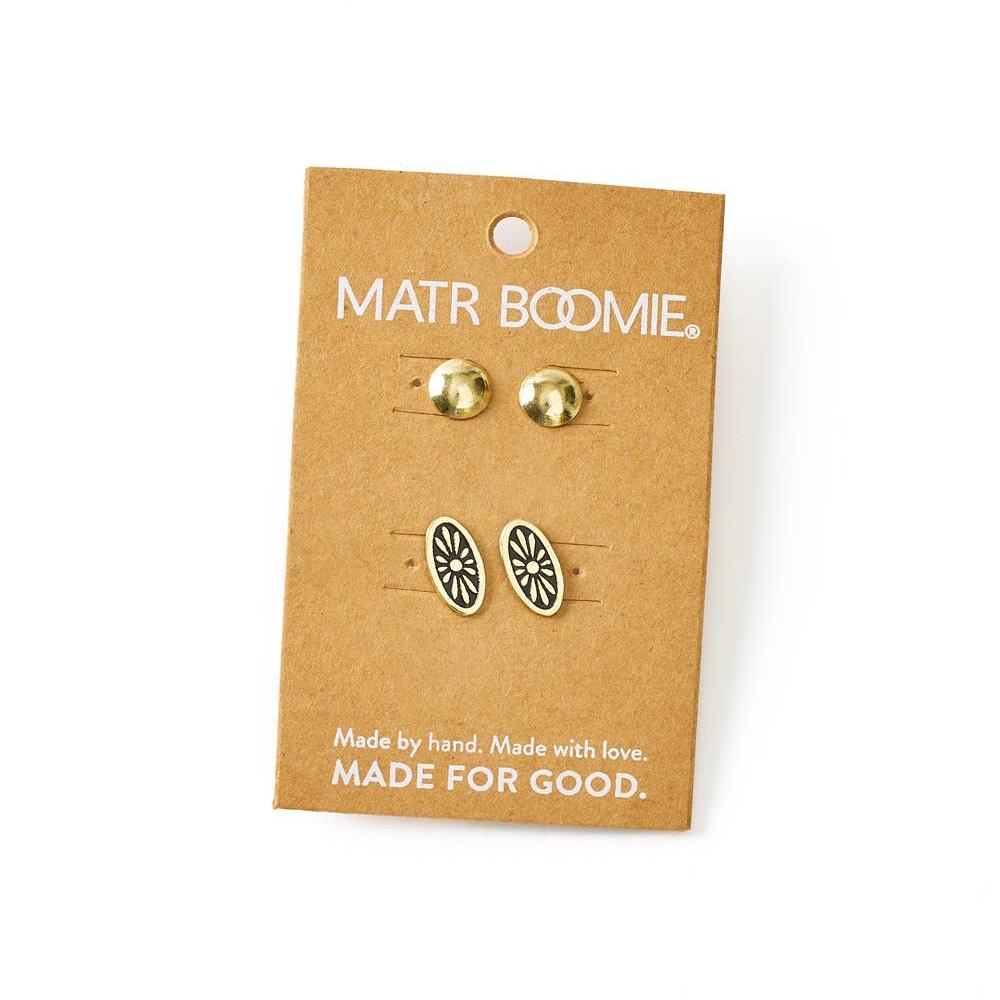 Nisha Ball and Oval Stud Earrings - Gold, Black - Recetas Fair Trade