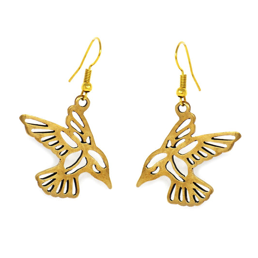 Pair of Birds in Tumbaga Gold Drop Earrings - Recetas Fair Trade