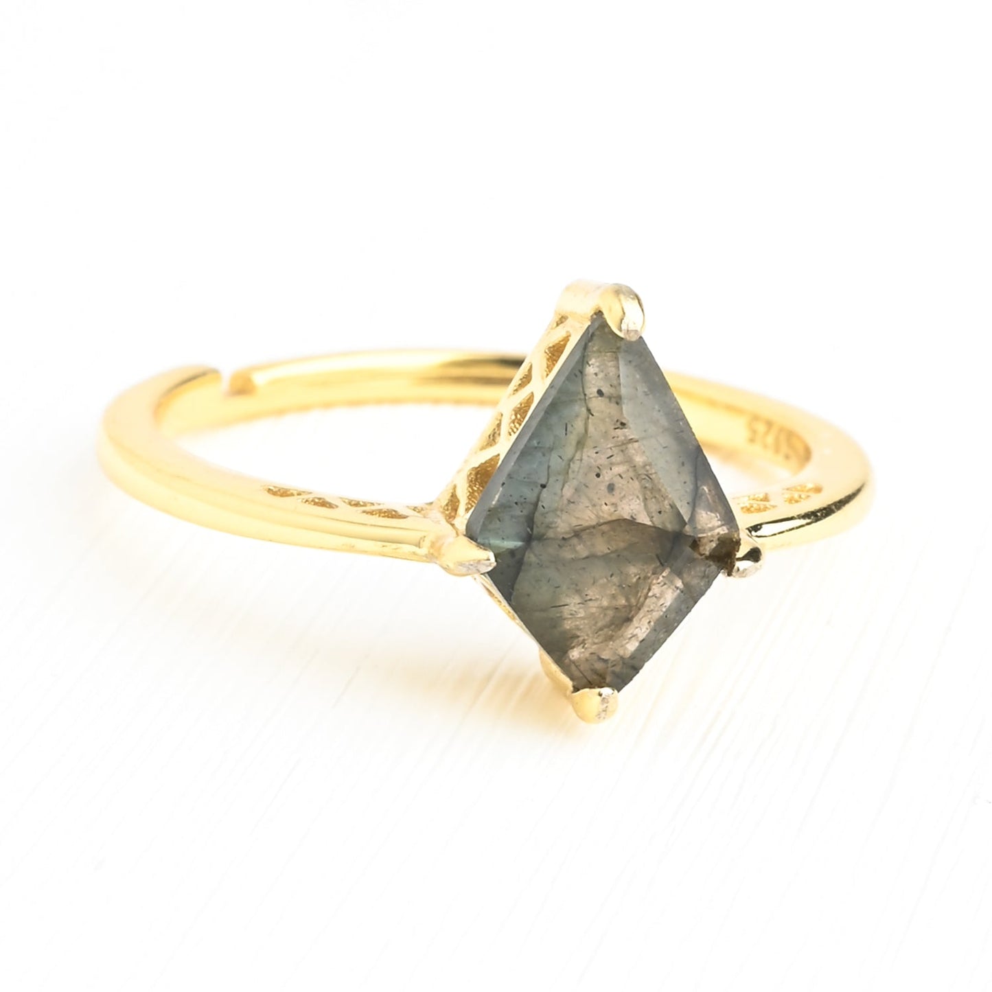 Perfectly-Paired Labradorite and Gold Ring Set - Recetas Fair Trade