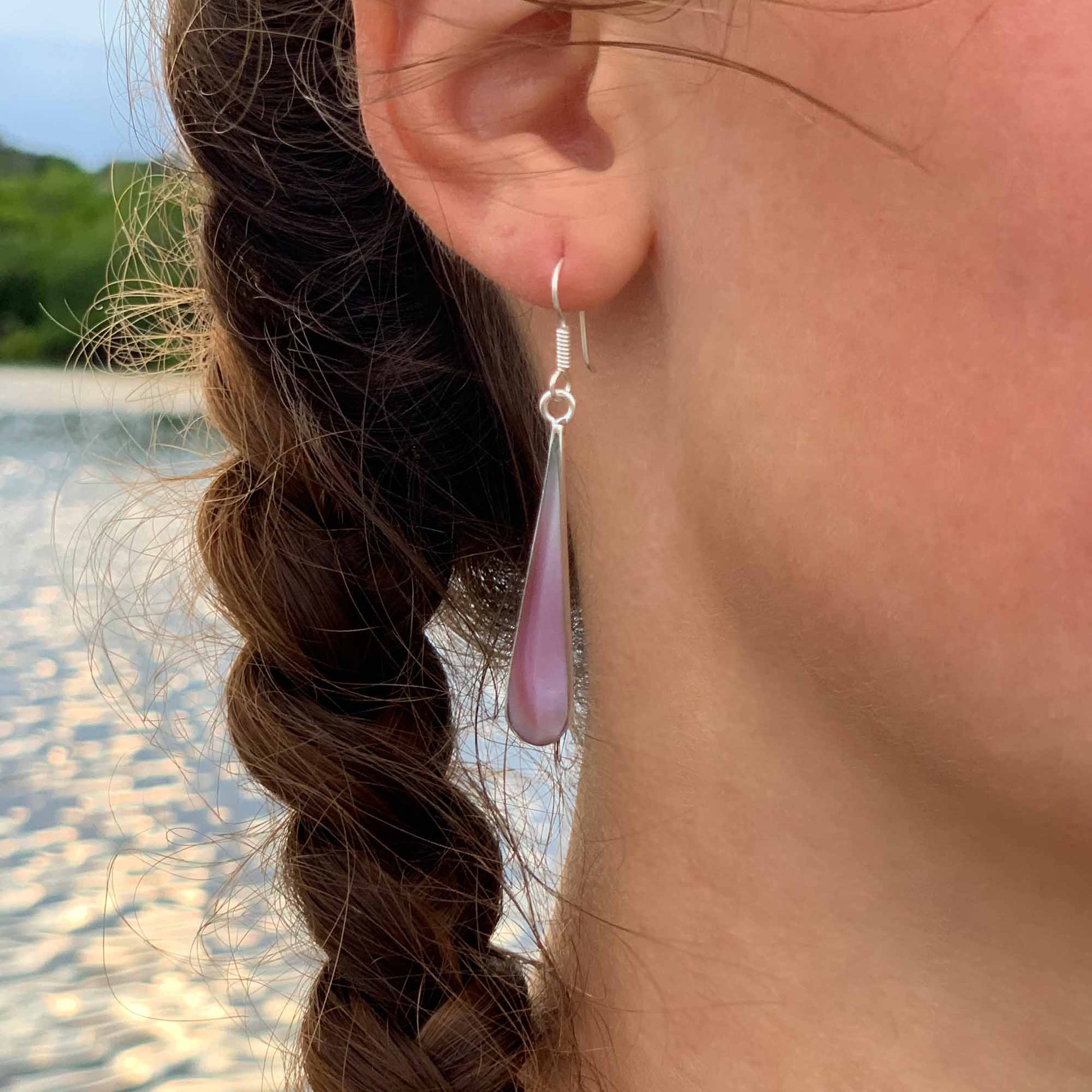 Pink Clam Shell Elongated Teardrop Earrings - Recetas Fair Trade