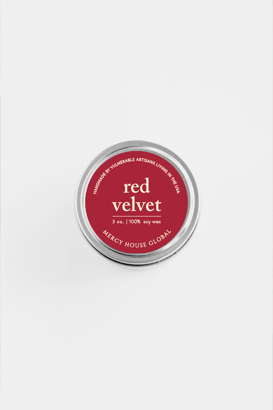 Red Velvet Candle | 3oz Silver Tin - Recetas Fair Trade